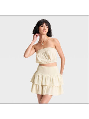 Universal Thread Crinkle Gauze Tube Top Tan Small S Strapless Summer Boho NWT